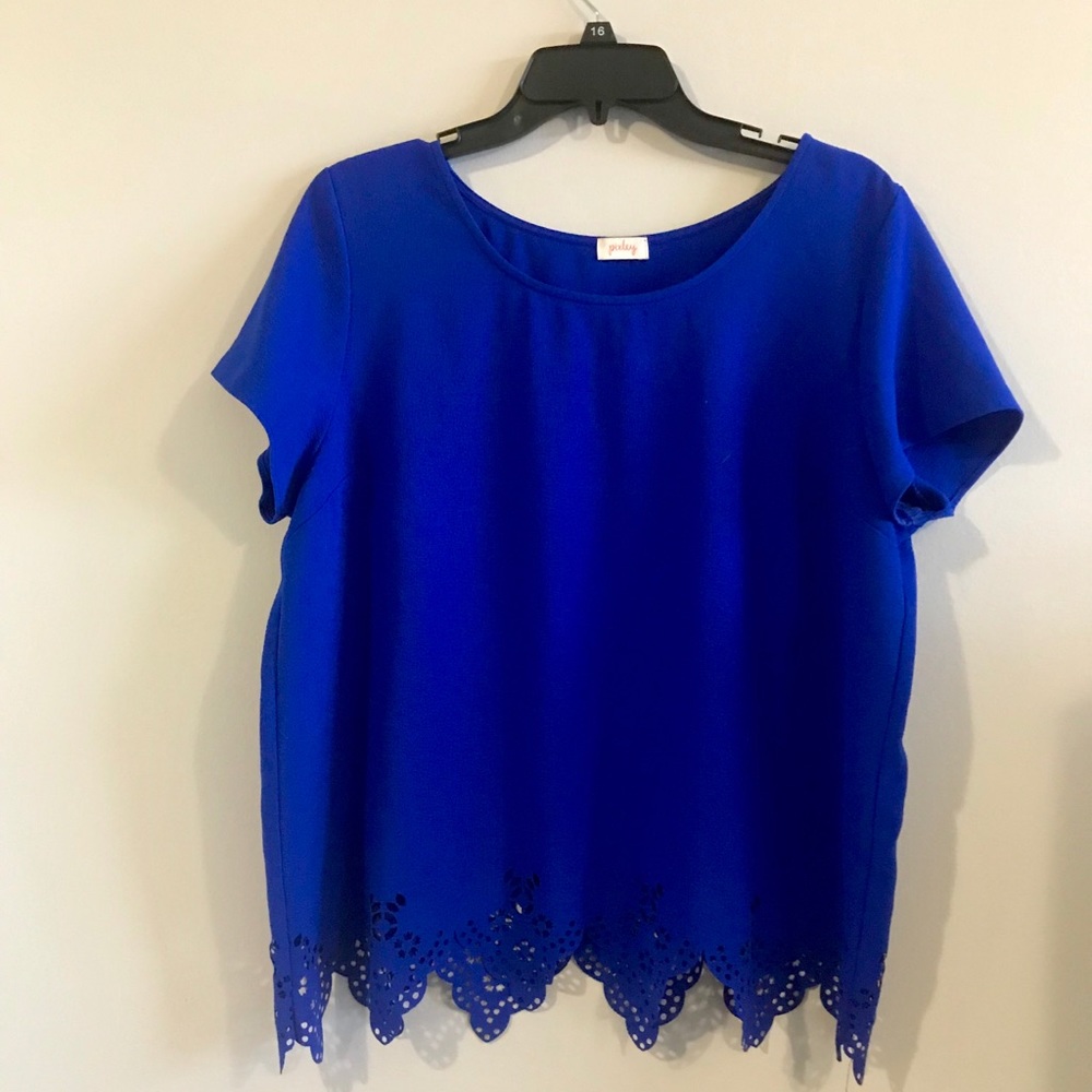 XL Royal Blue Blouse with Laser Cut Details